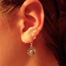 Pair of Silver Plated Ear Cuffs with Whimsical Sunflower Charms  