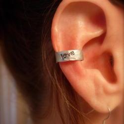 Ear Cuff, Hand Hammered Aluminum with LOVE stamped into the metal and blackened