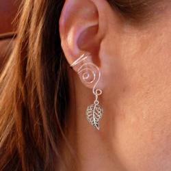 Pair of Silver Plated Ear Cuffs with Antiqued Silver Leaf Accent Beads