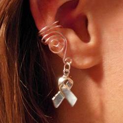 Set of 3 Pale Pink Ear Cuffs, Breast Cancer Awareness Ribbon Charm