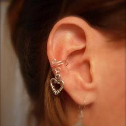 Ear Cuff, Dainty and Feminine Silver Cuff with Heart Charm  