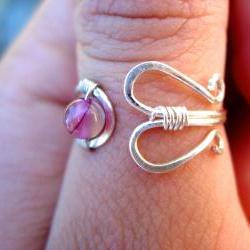 Silver Filled Adjustable Ring with Rose Stipe Agate, Thumb, Middle or Index finger