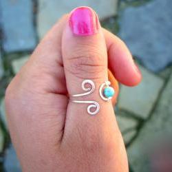 Turquoise and Silver Adjustable Ring, Thumb, Index, Middle Finger